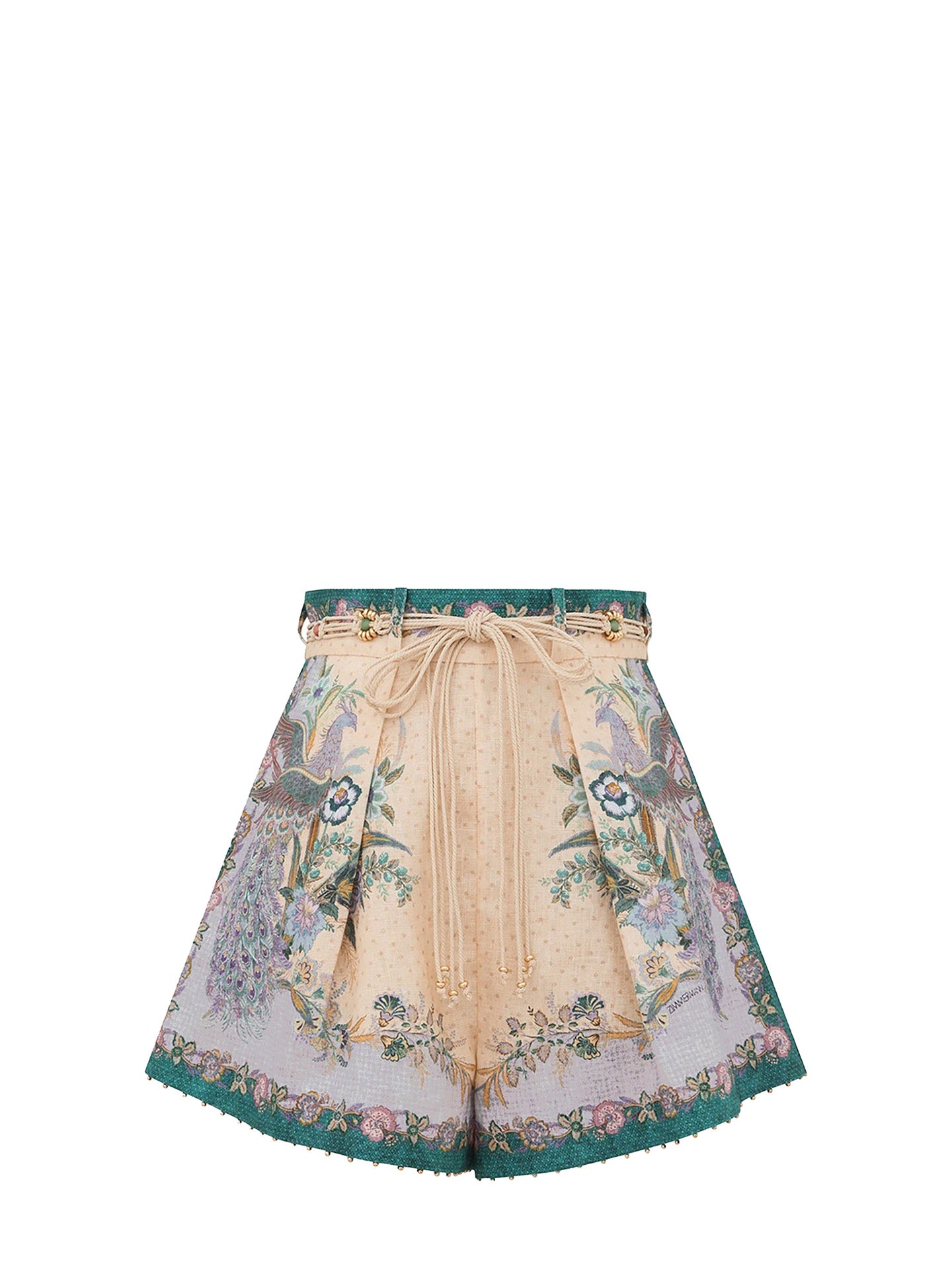 Indra tuck linen shorts, floral cream scarf print