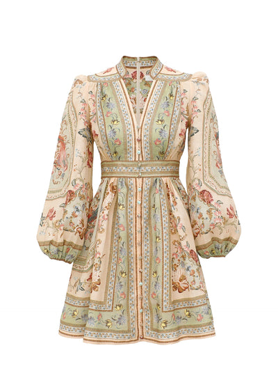 Roselight plunge mini dress, sage floral tapestry print