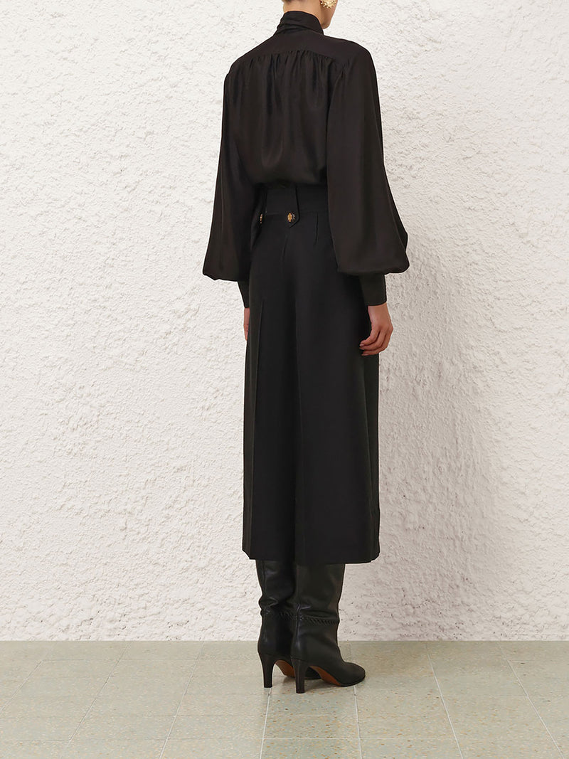 Tie neck blouse, black