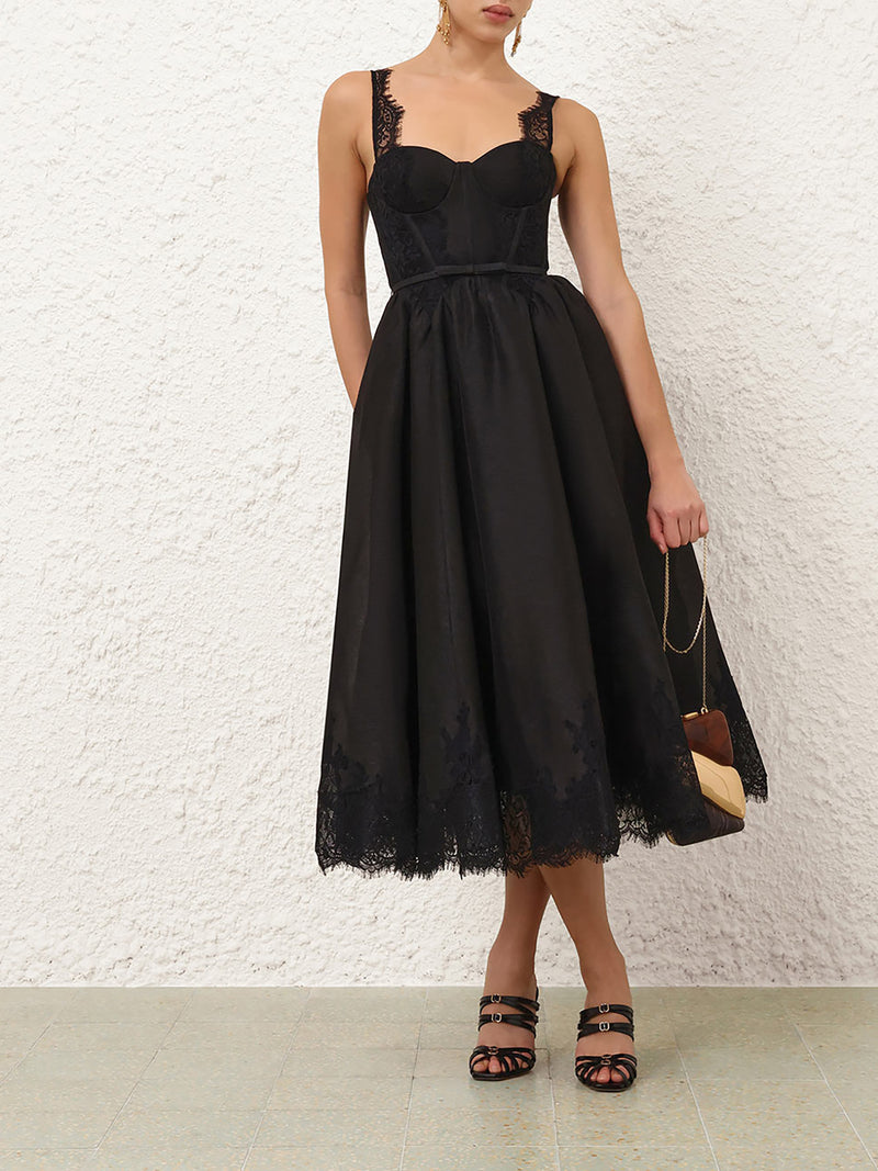 Valiant lace trim midi dress, black