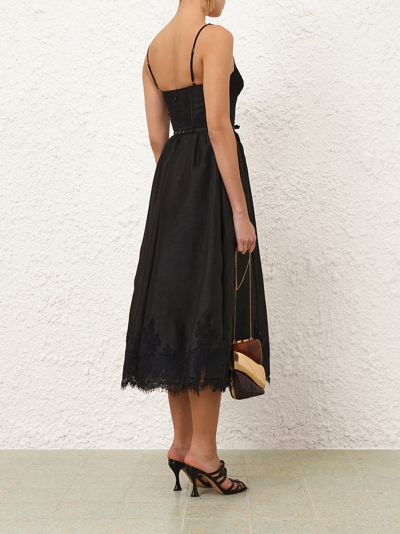 Valiant lace trim midi dress, black