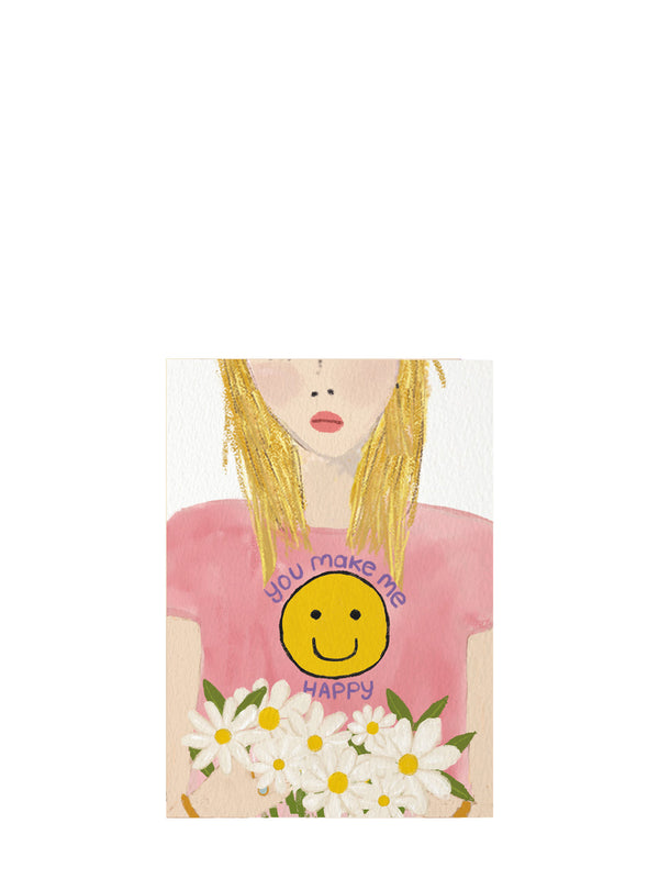 You Make Me Happy Girl illustrated love & friendship card