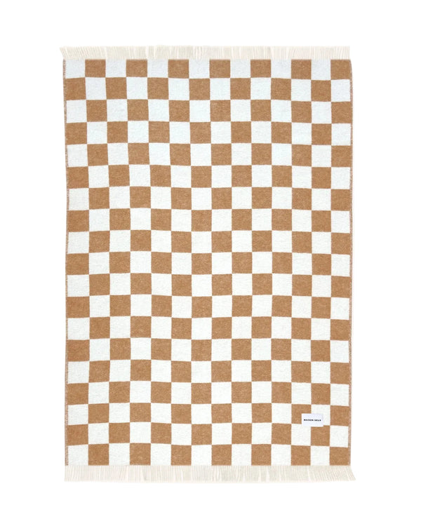 Checkerboard wool blanket, terra-offwhite