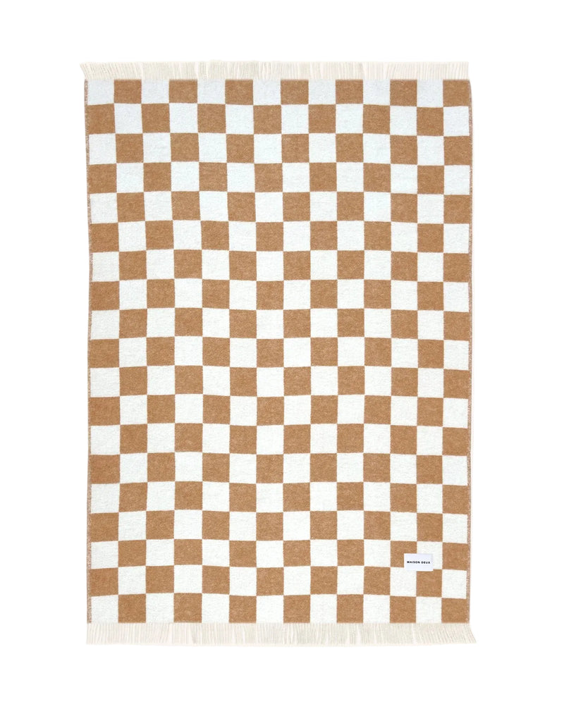 Checkerboard wool blanket, terra-offwhite