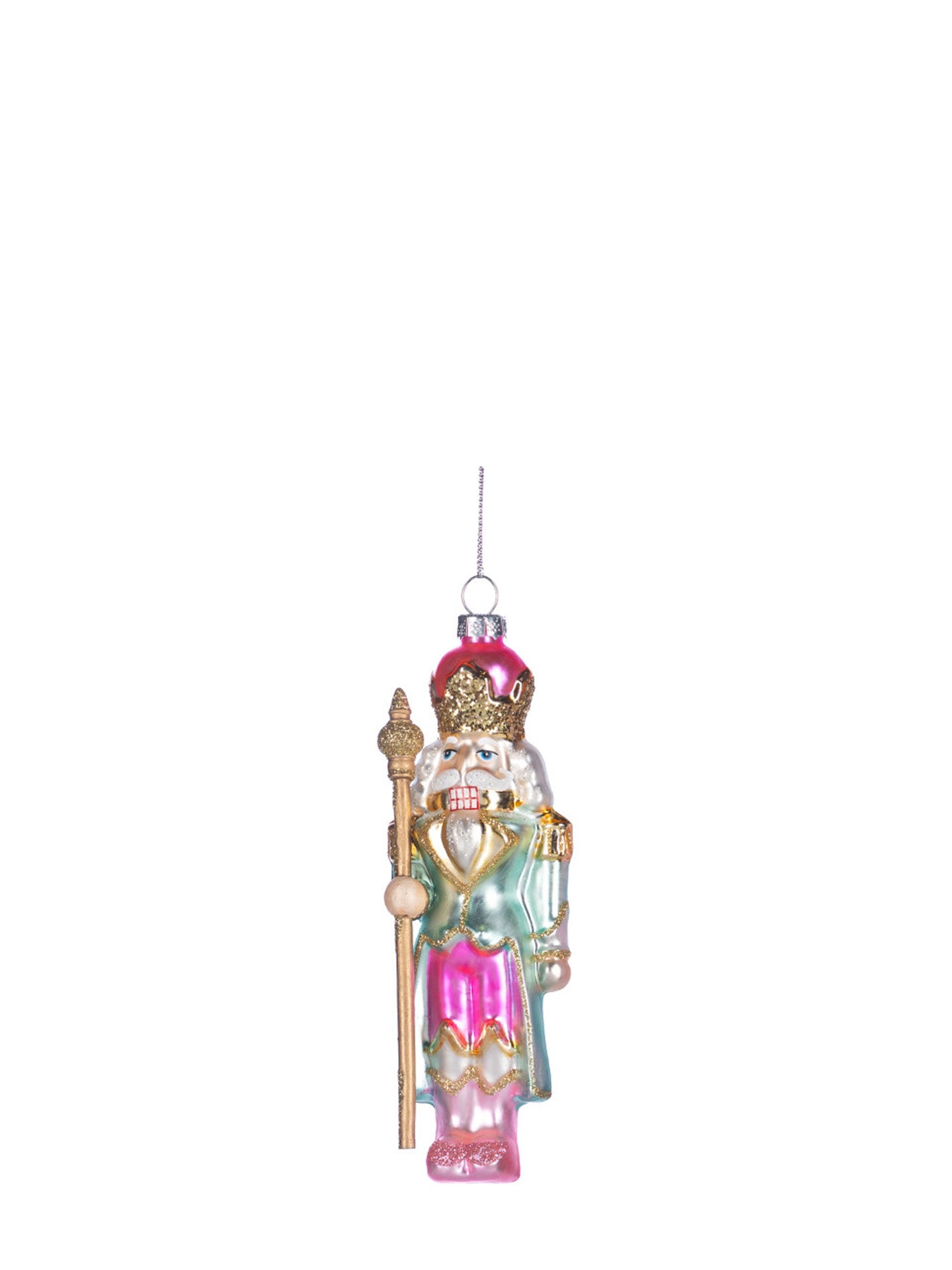 Nutcracker ornament with scepter, blue jacket