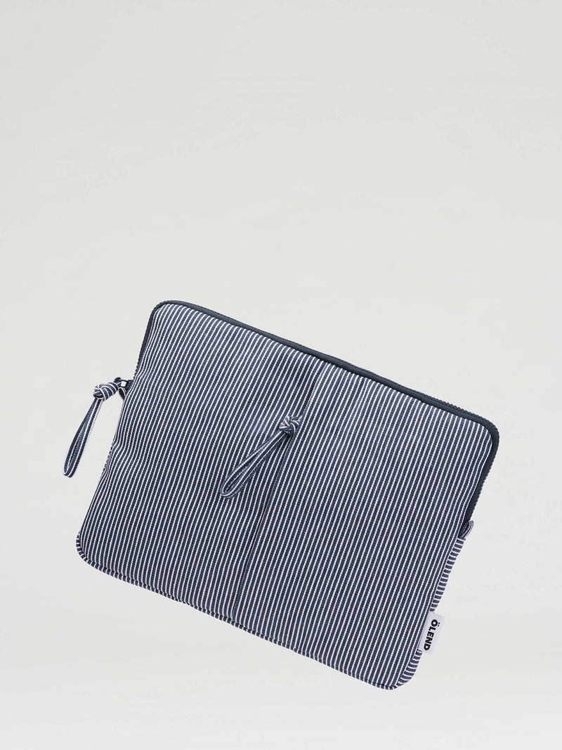 Padded cotton laptop sleeve, navy stripes (13” & 14”)