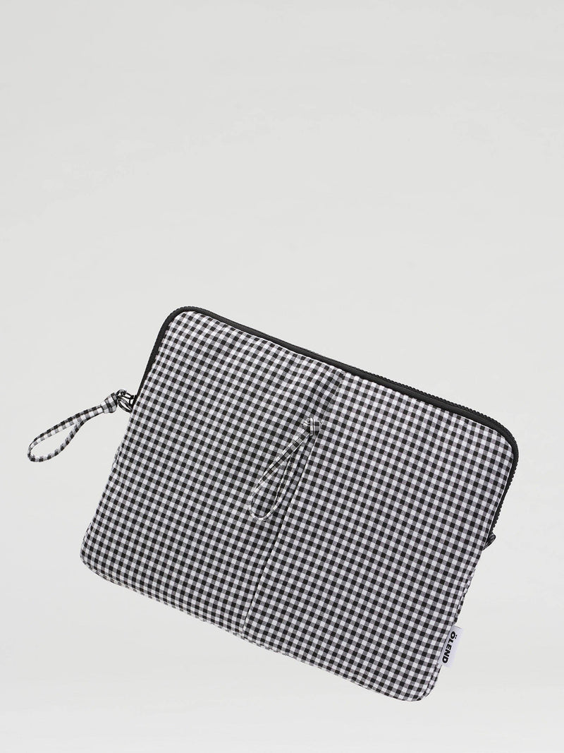 Padded cotton laptop sleeve, black gingham (13” & 14”)