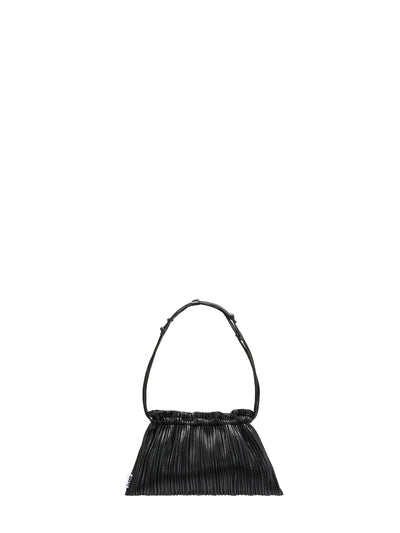 Shell small pleated vegan leather bag, black