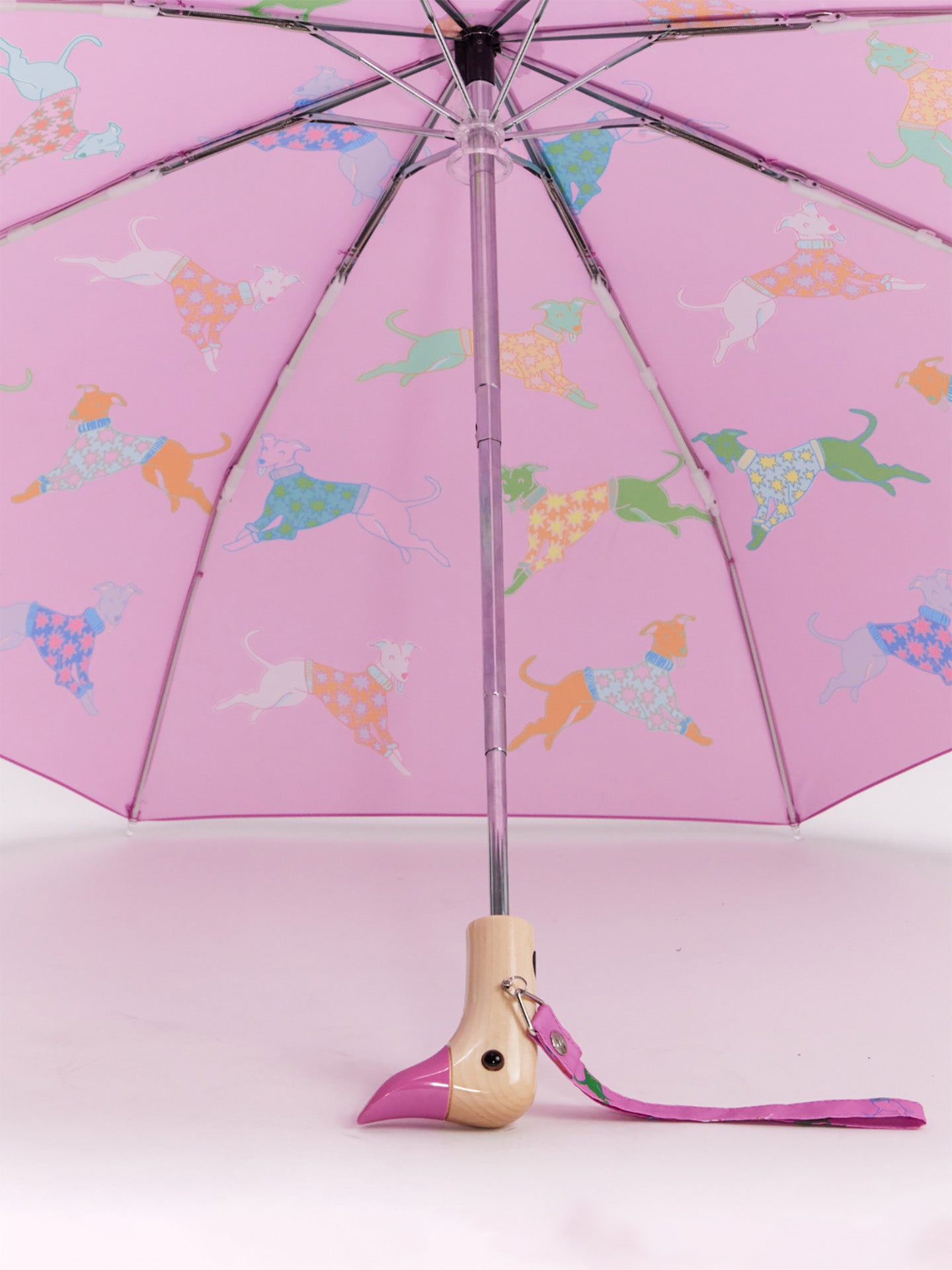 Whippet print duck umbrella, dogs in pink
