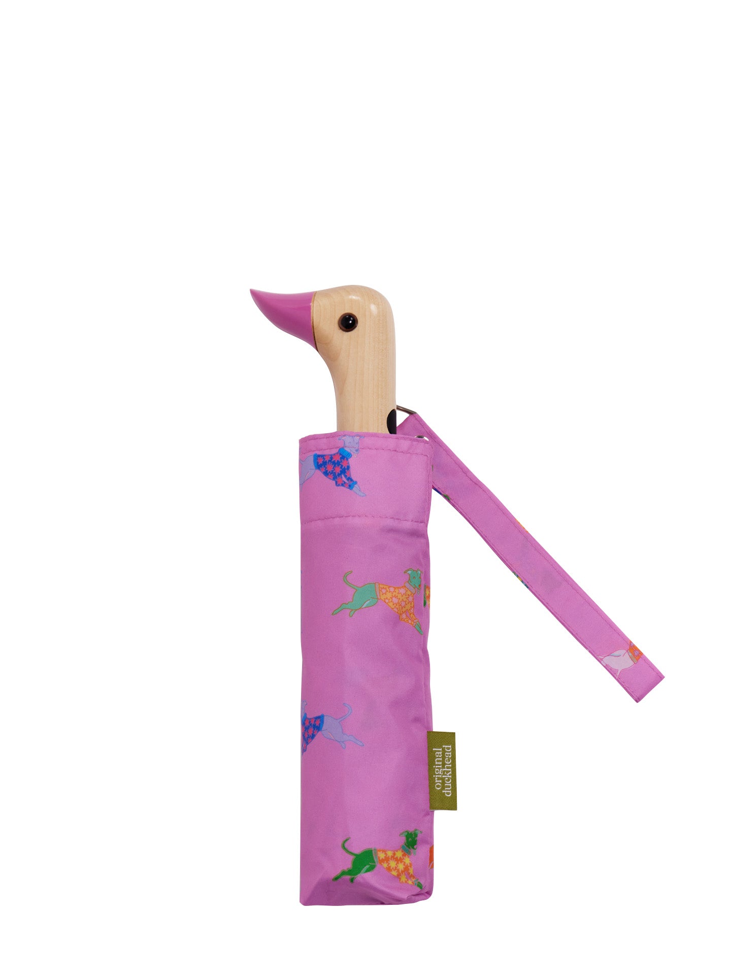Whippet print duck umbrella, dogs in pink