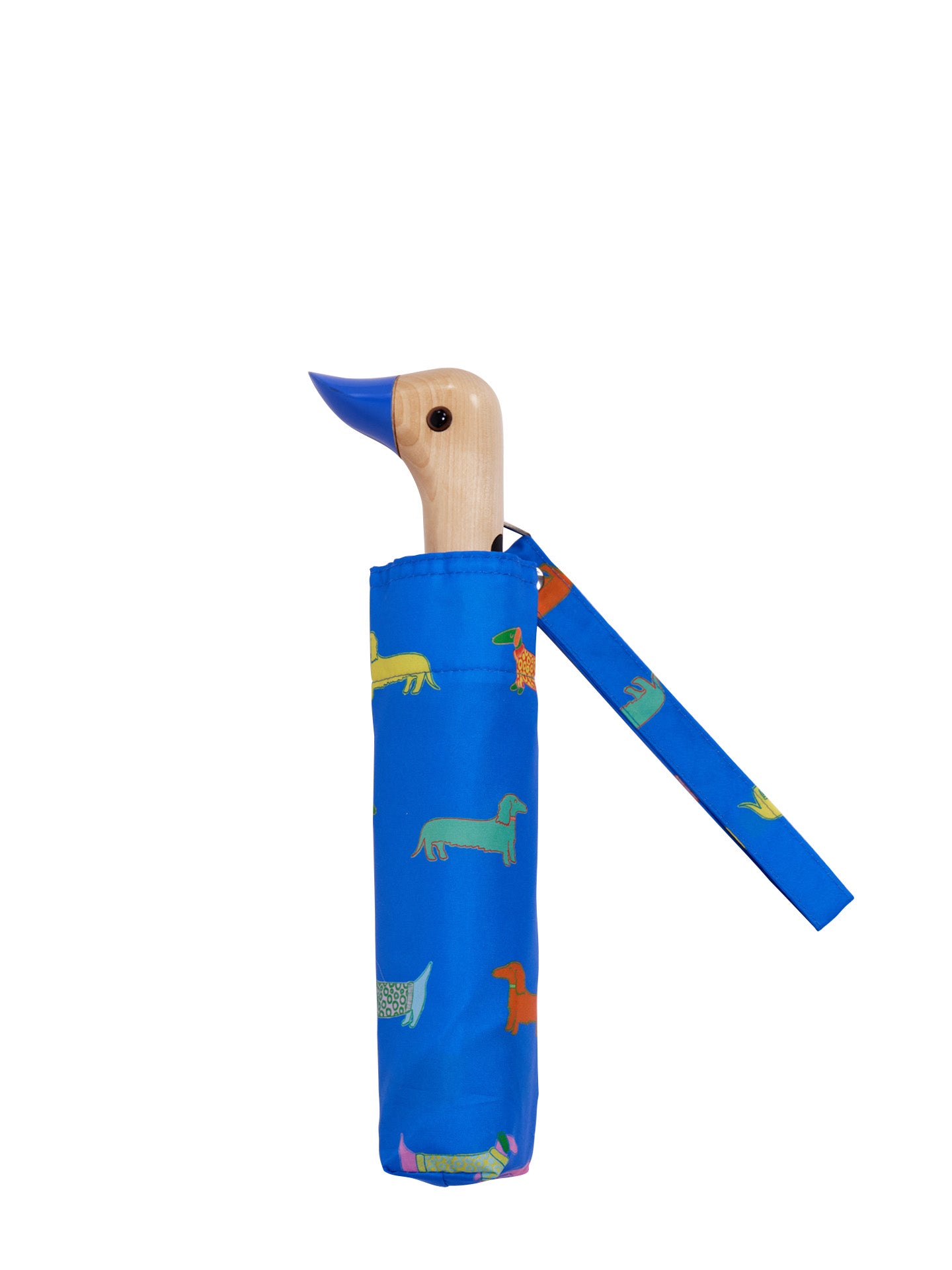 Dachshund print duck umbrella, dogs in blue