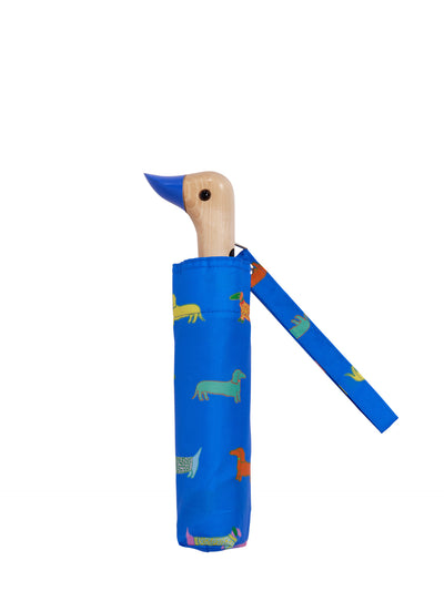Dachshund print duck umbrella, dogs in blue
