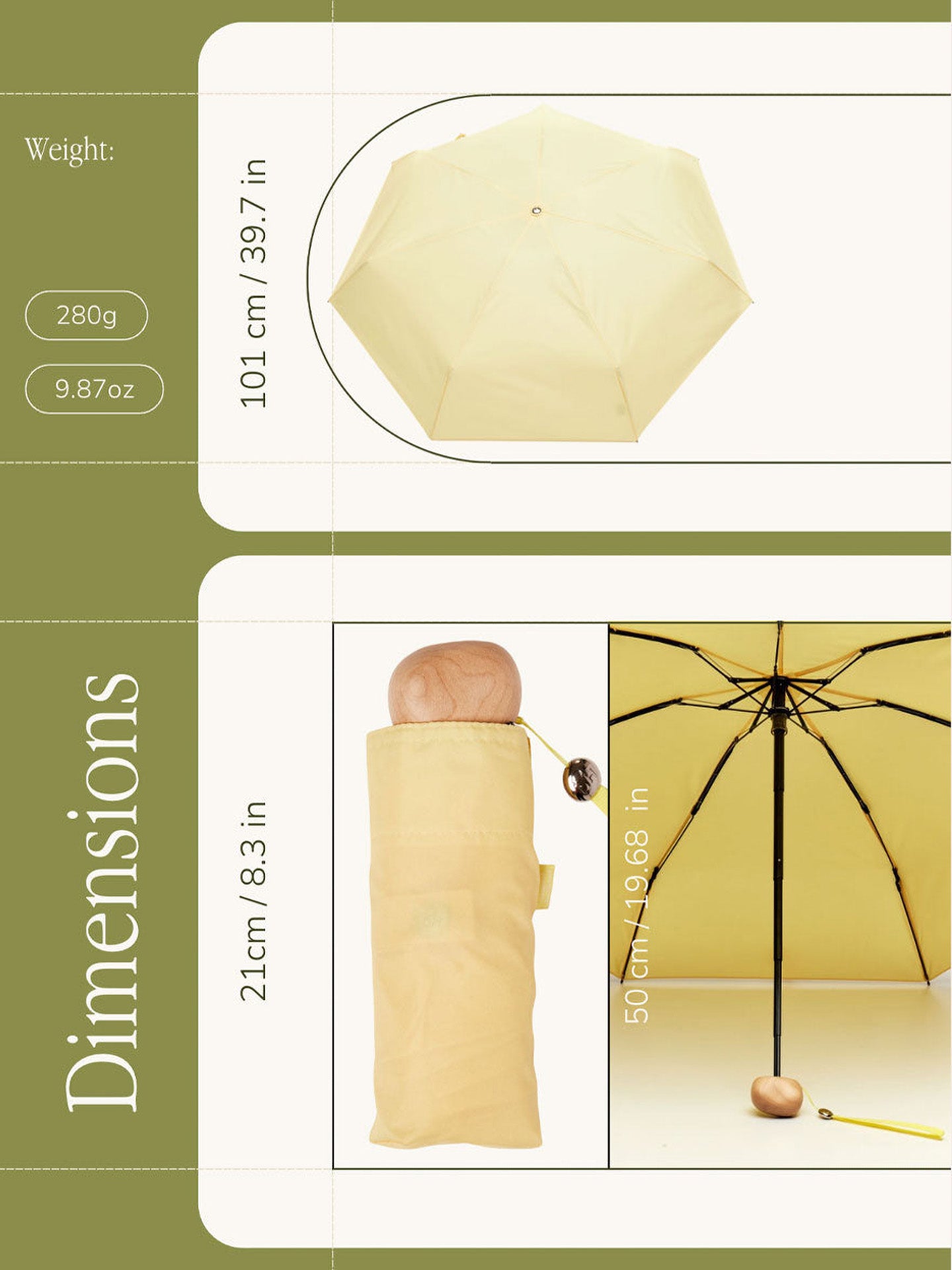 Mini compact umbrella, citron yellow