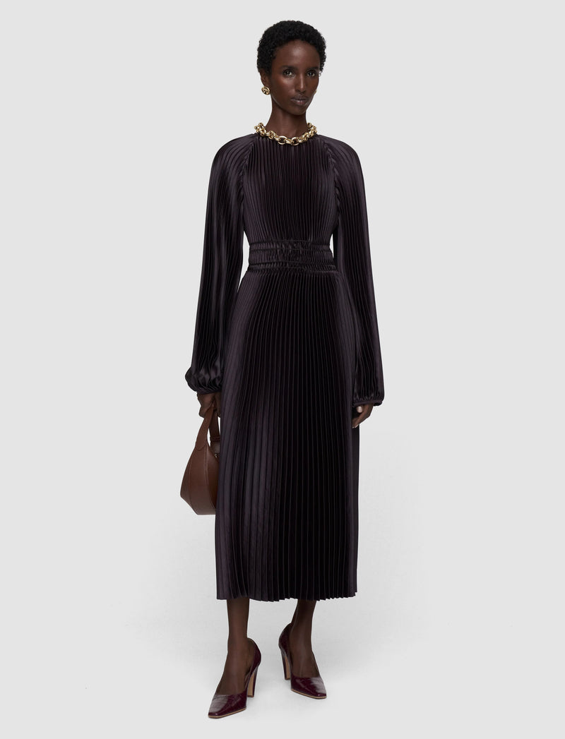 Ortiz Pleated Woven Dress, Cocoa