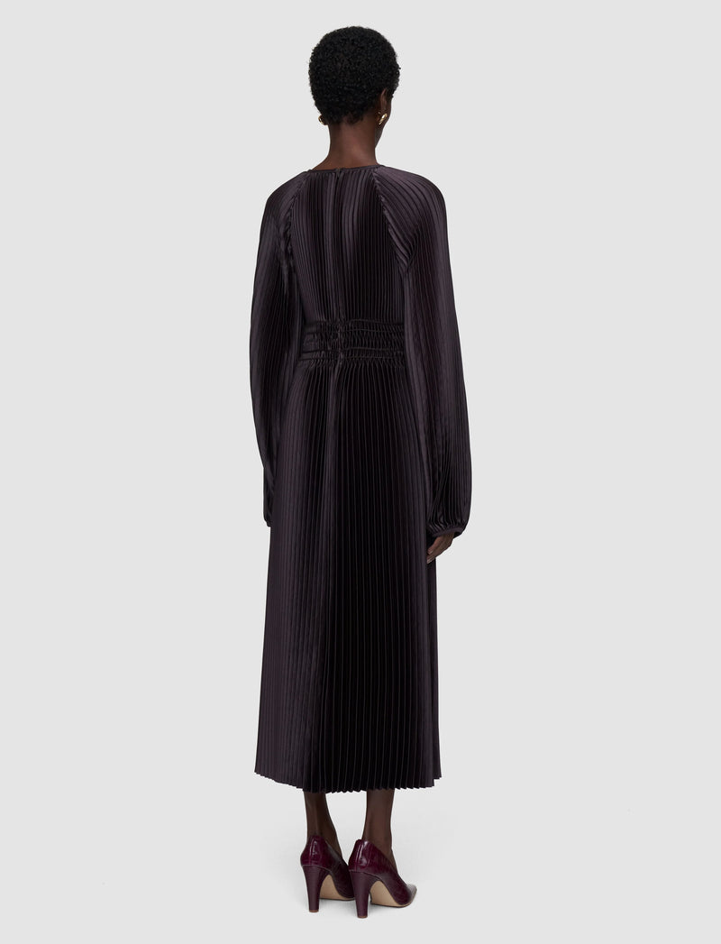 Ortiz Pleated Woven Dress, Cocoa