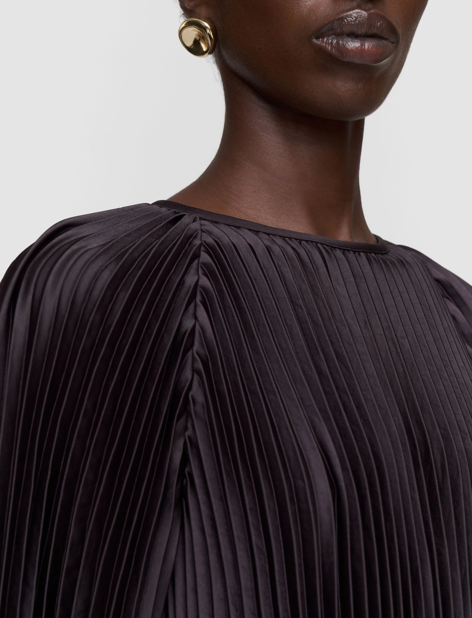 Ortiz Pleated Woven Dress, Cocoa