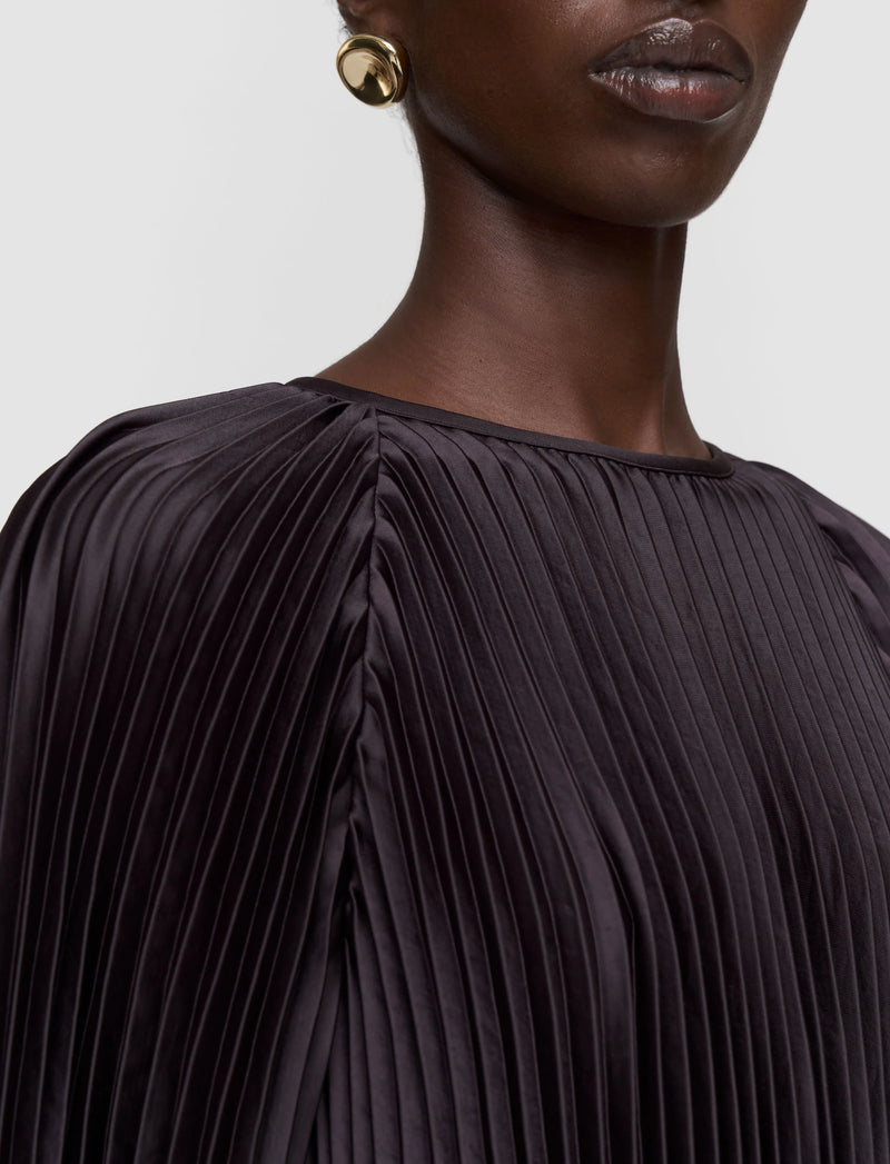 Ortiz Pleated Woven Dress, Cocoa