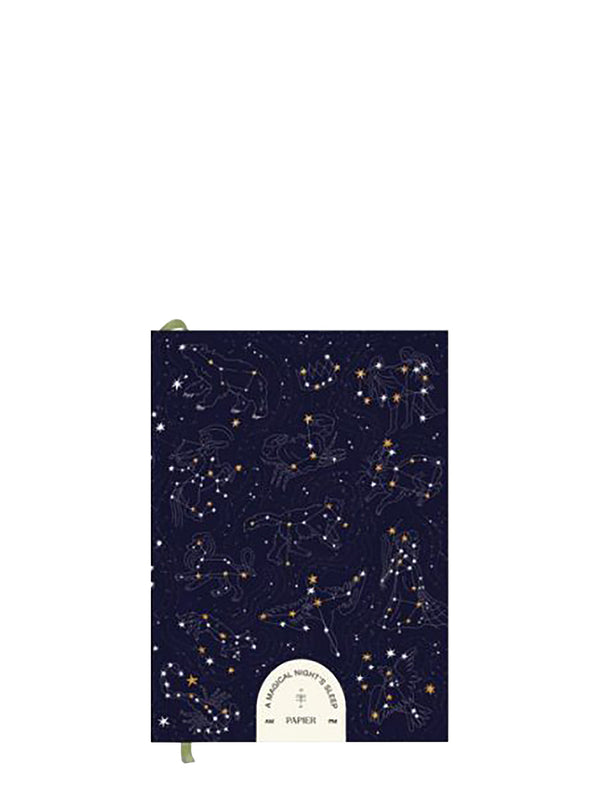 Hardcover fill-in notebook with star pattern with ribbon placemarker on a white background