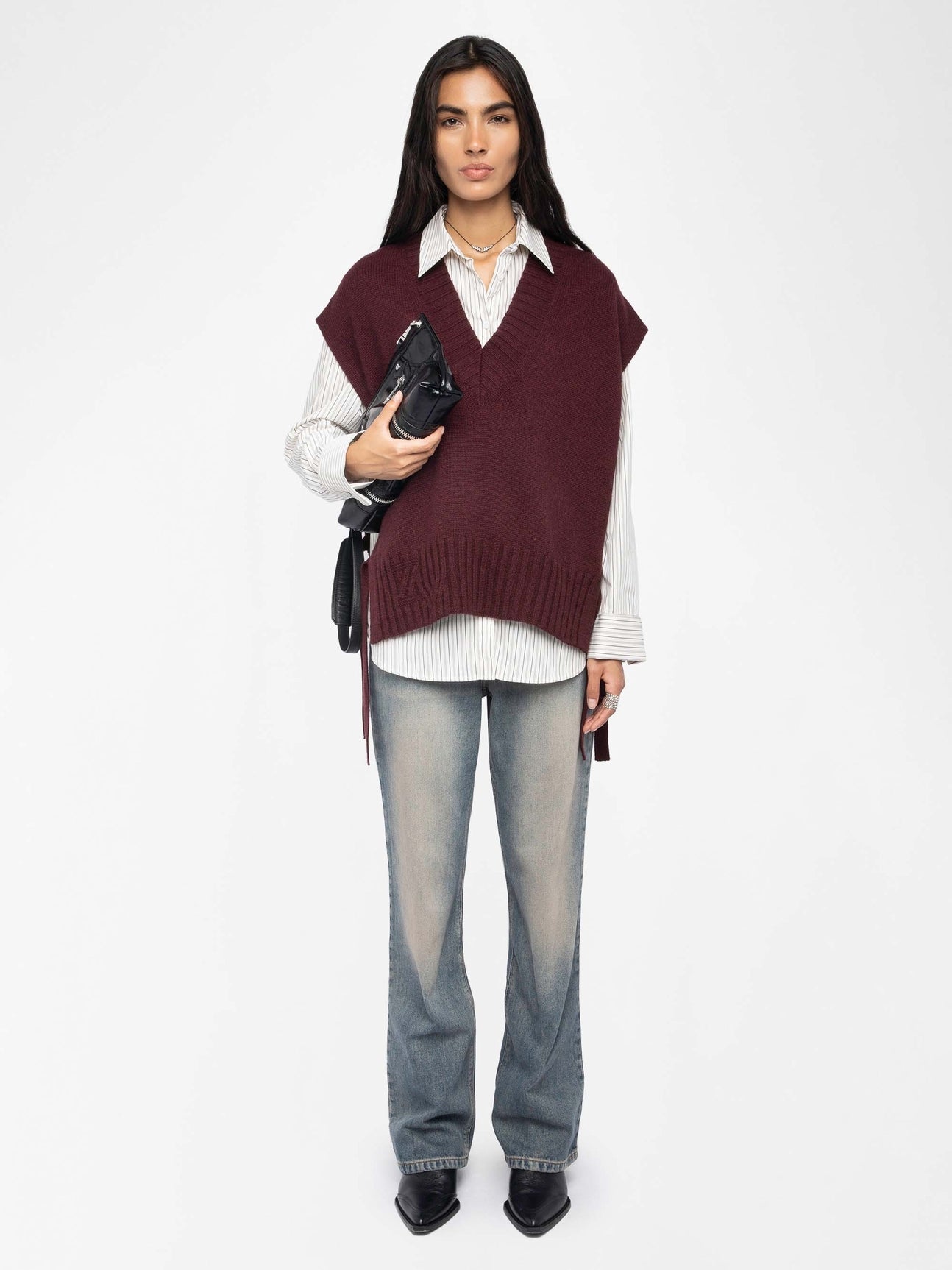 Maddy sweater with tie detailing, burgundy
