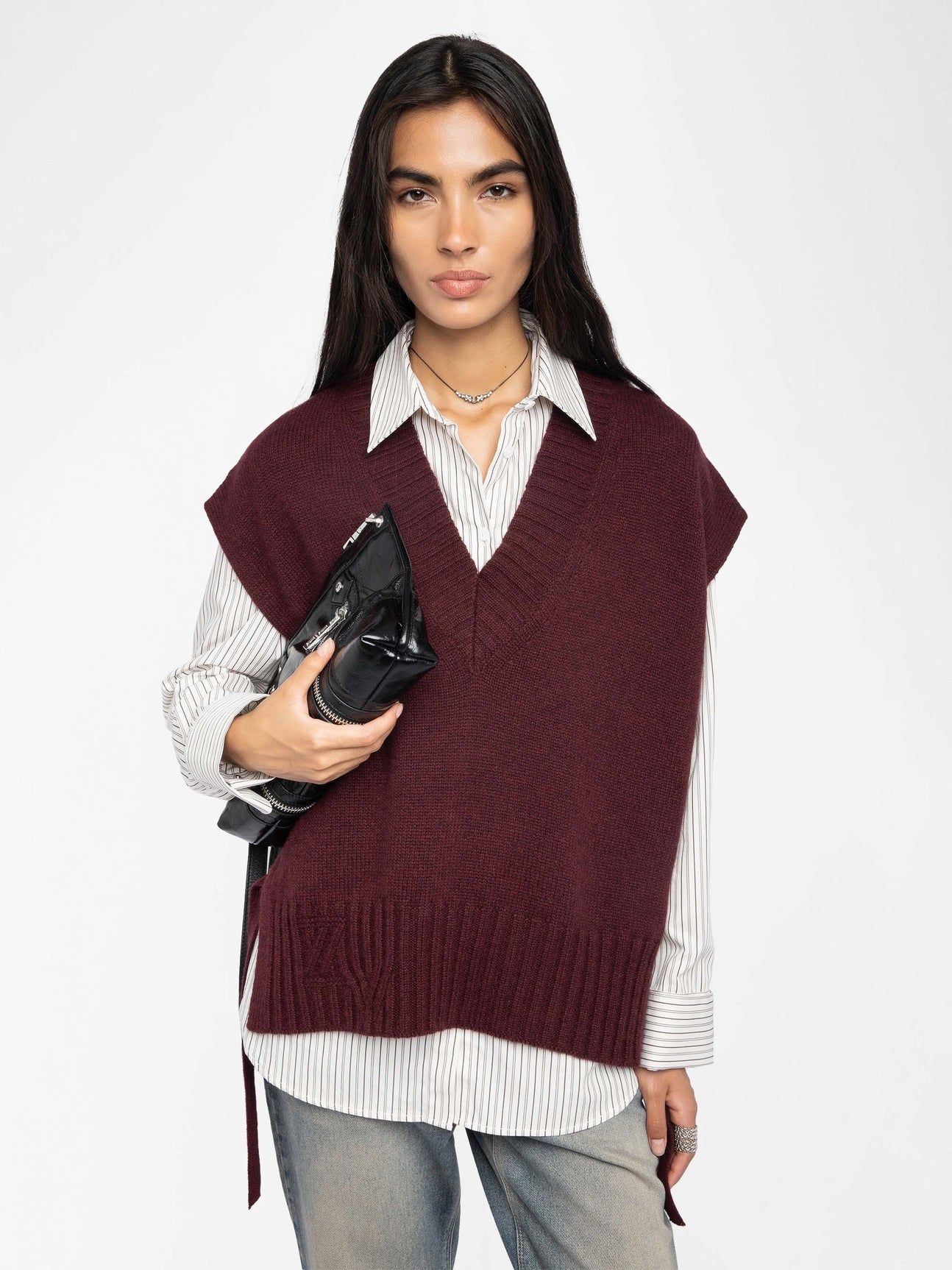 Maddy sweater with tie detailing, burgundy