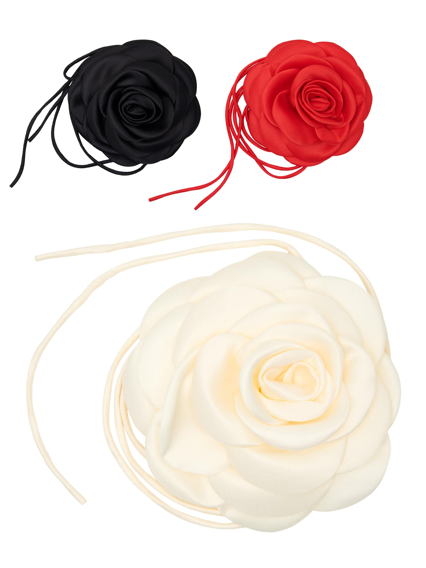 Giant Satin Rose w/String multipurpose accessory, 3 colours