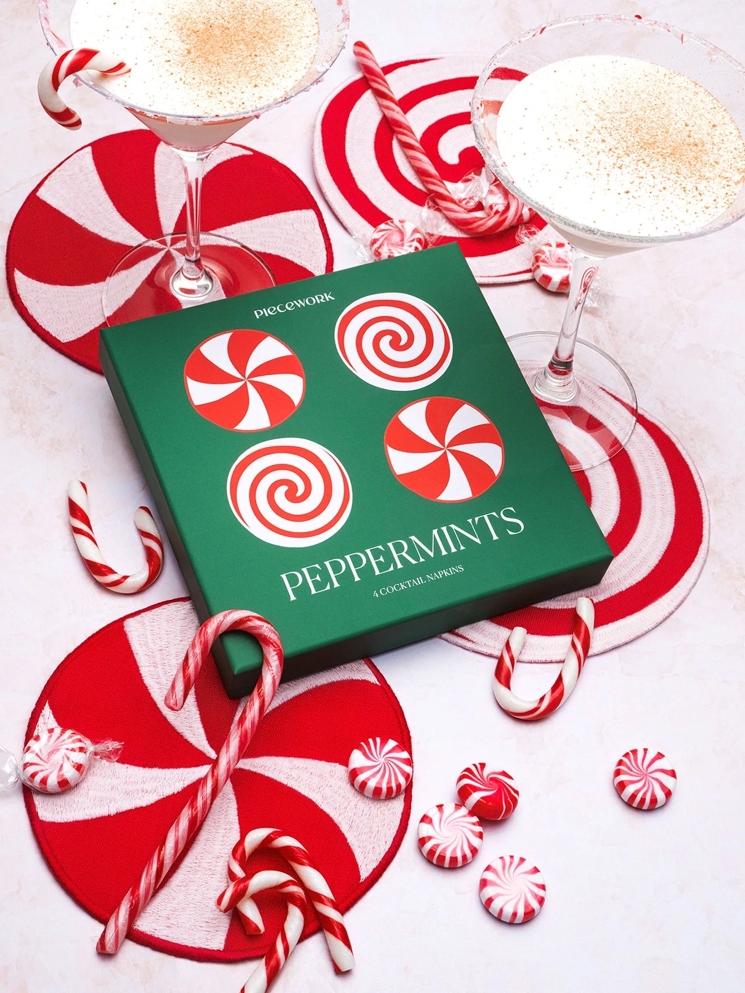 Peppermint cocktail napkins / coasters, set of 4
