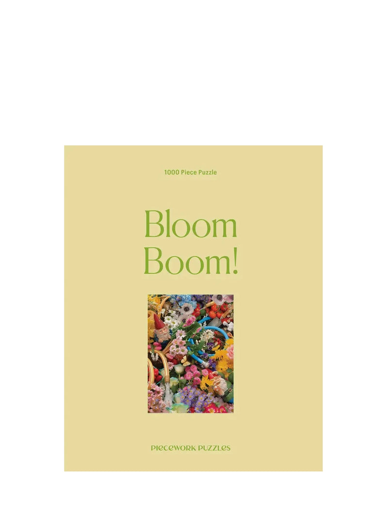 Piecework Puzzle box titled 'Bloom Boom!' with a floral design on a white background