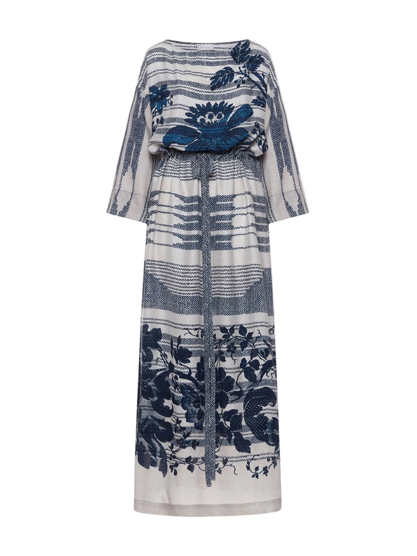 Tetris belted kaftan silk dress, indigo floral print