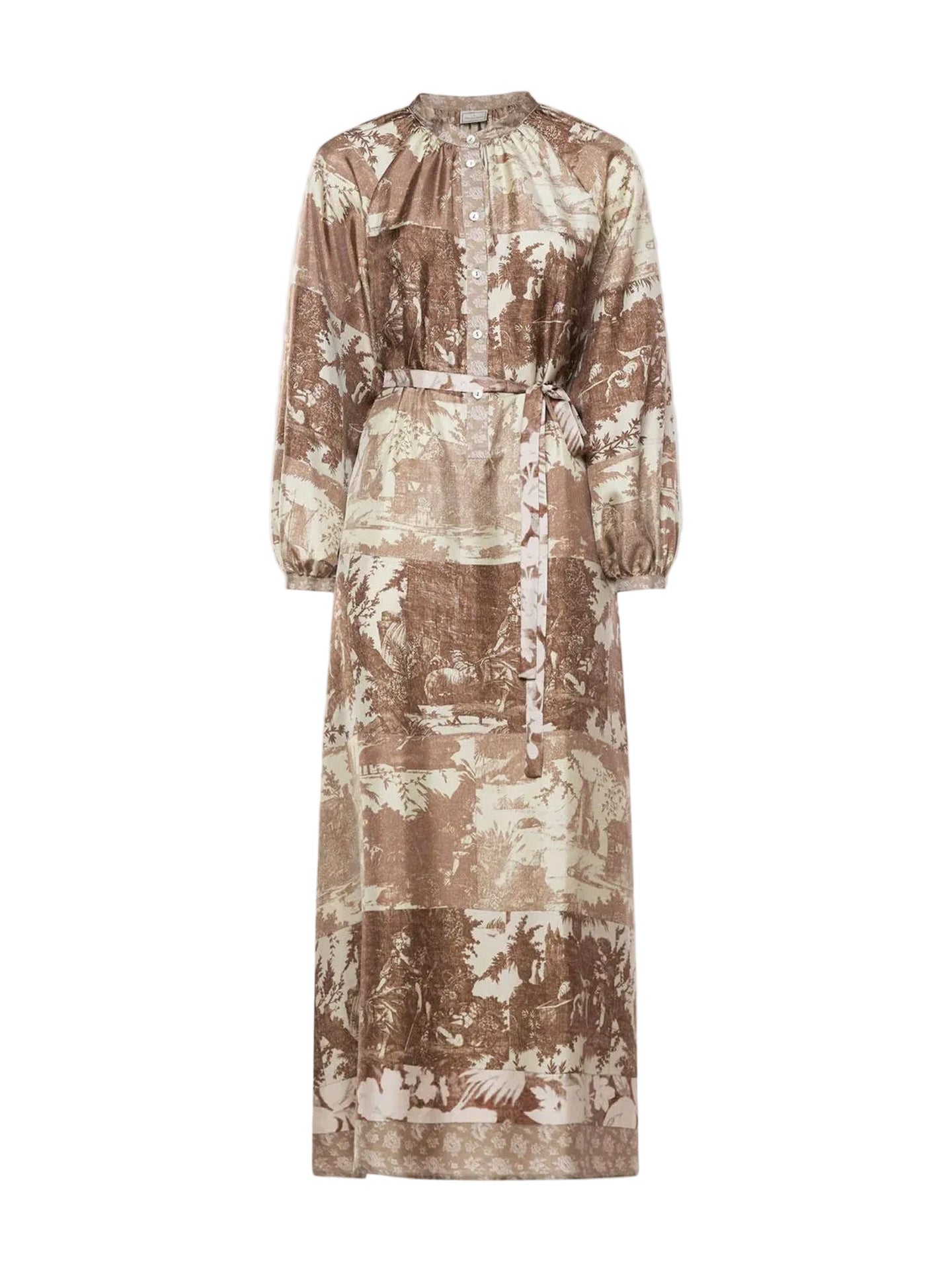Aloe silk shirt dress, beige toile print