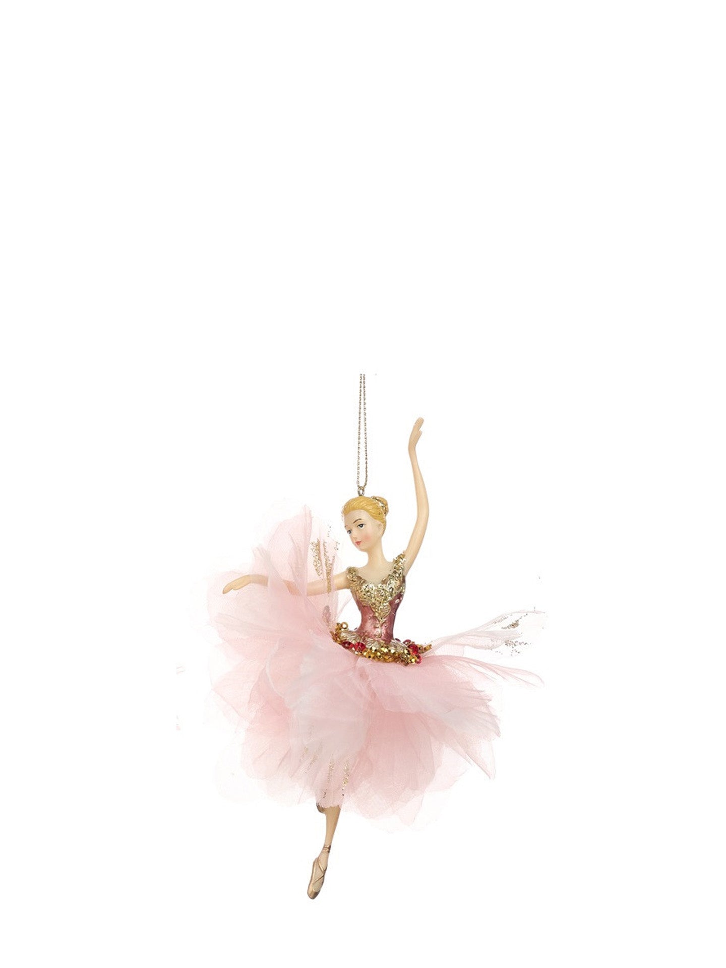 Pink petal ballerina ornament, left hand up