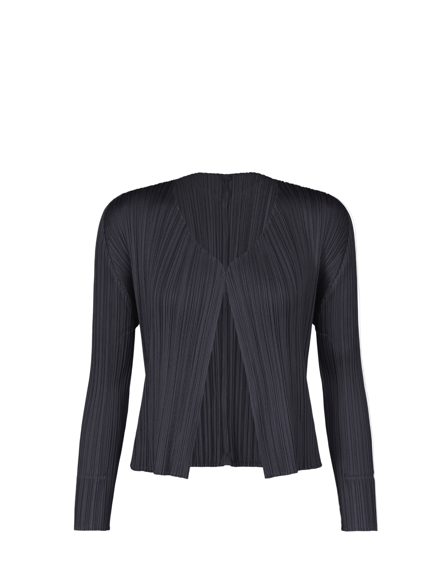 Navy pleated cardigan on a white background