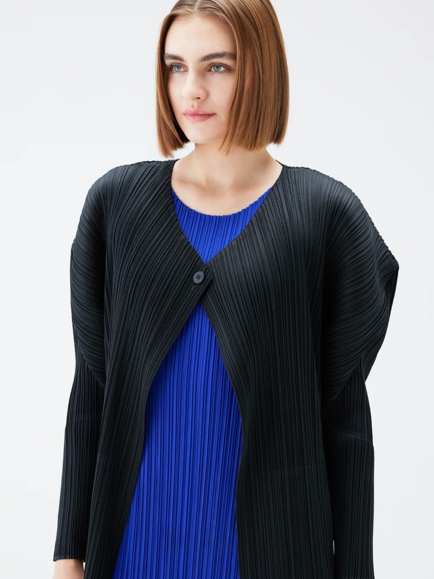 Pleated long sleeve Cardigan, Black