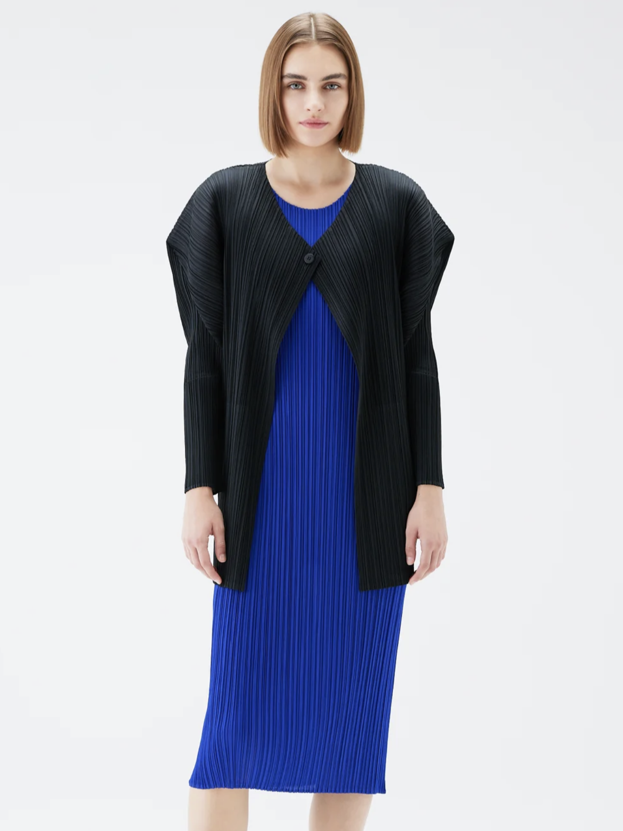 Pleated long sleeve Cardigan, Black