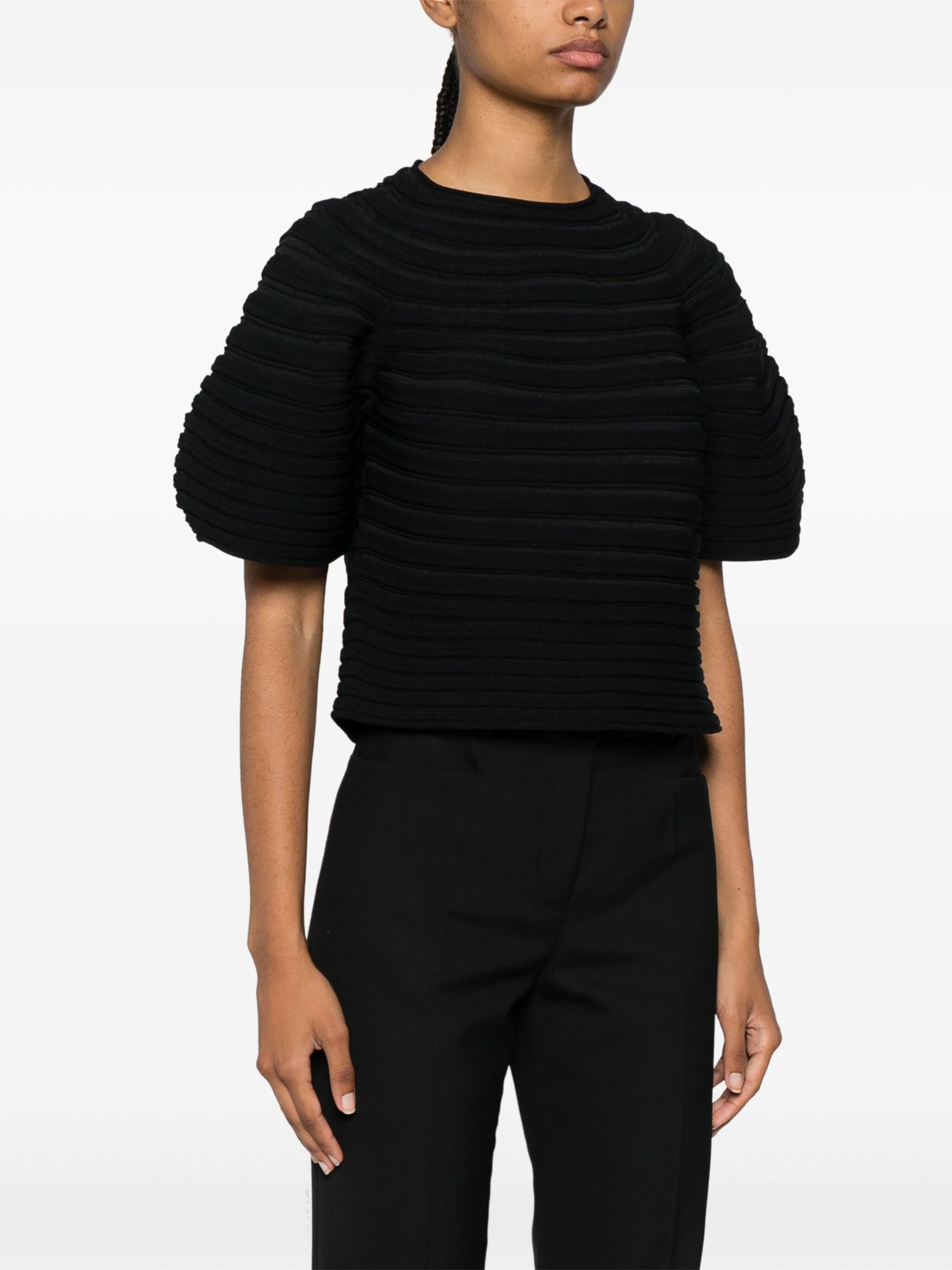 Pleated Short Sleeve Knit, Black