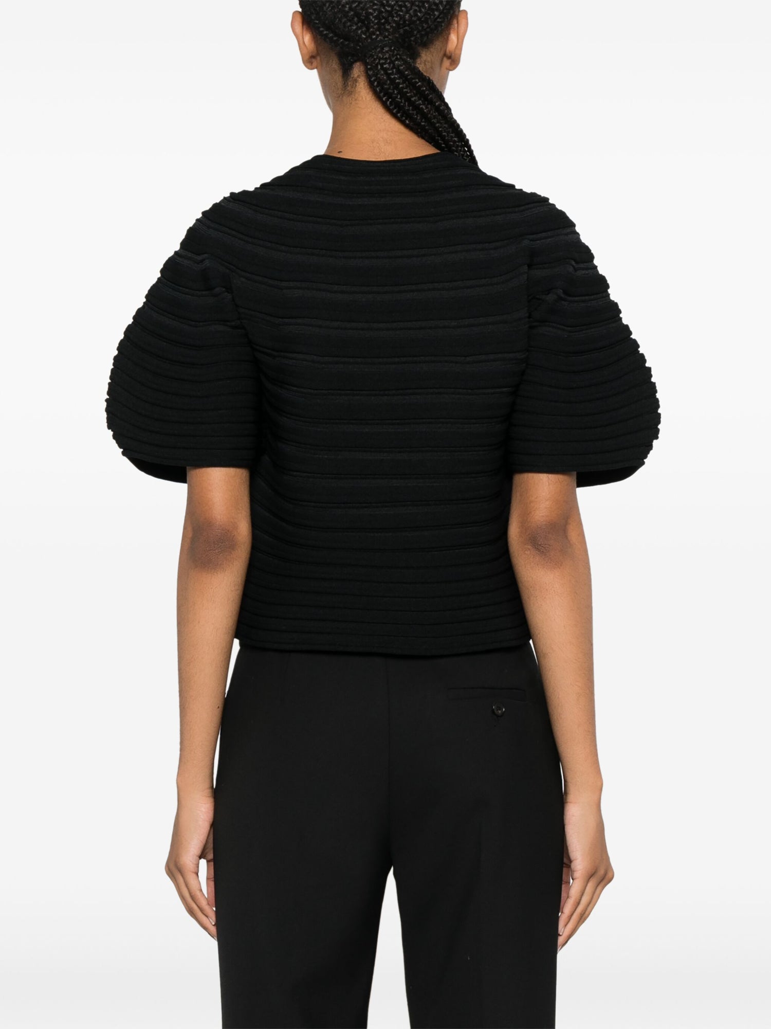 Pleated Short Sleeve Knit, Black