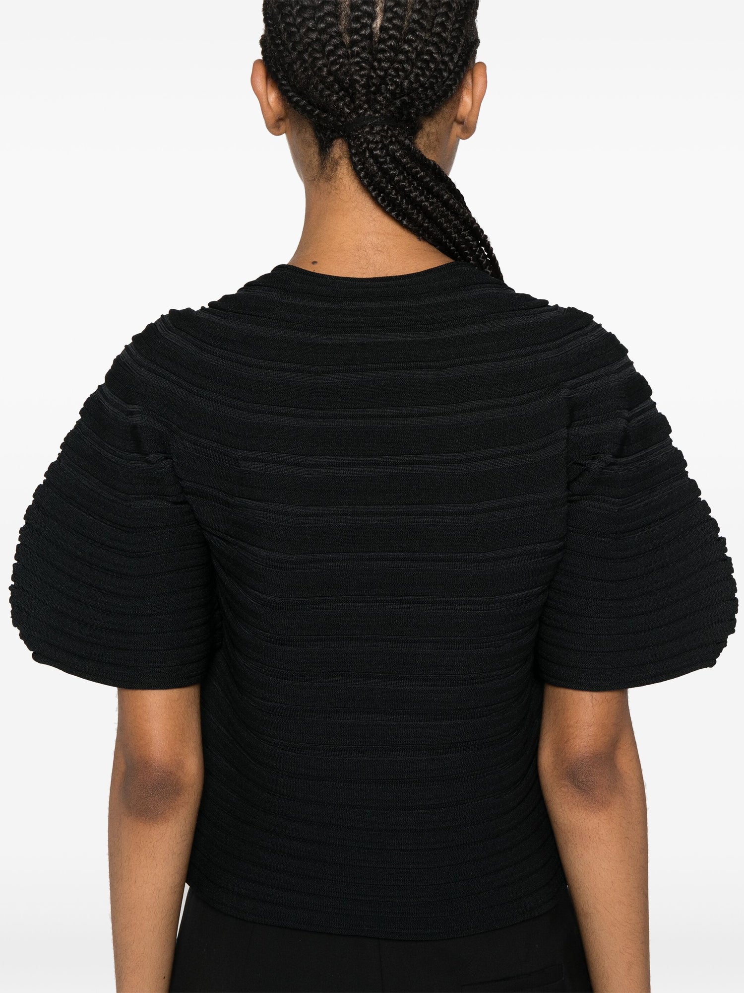 Pleated Short Sleeve Knit, Black