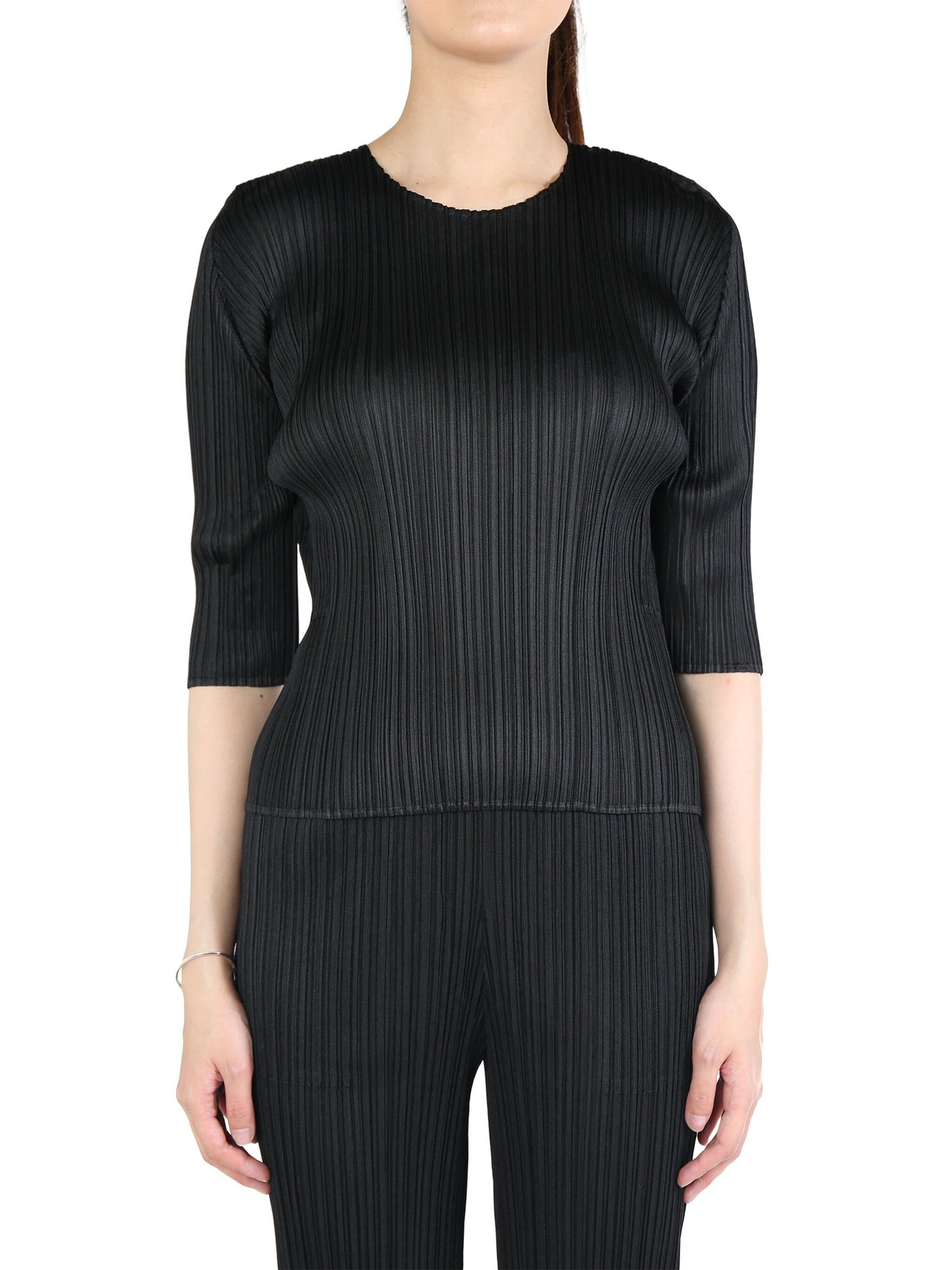 3/4  sleeve pleated top, black