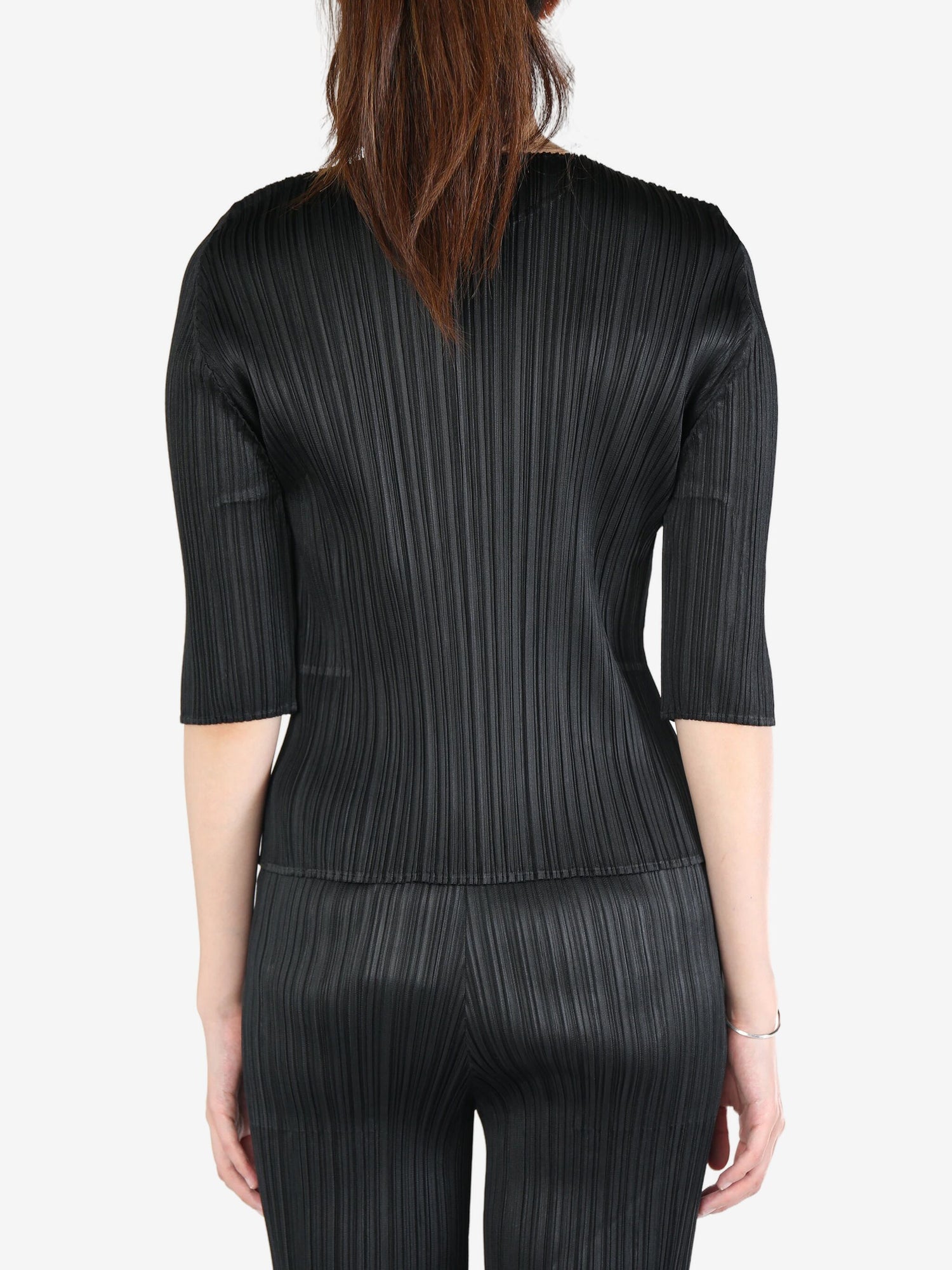 3/4  sleeve pleated top, black