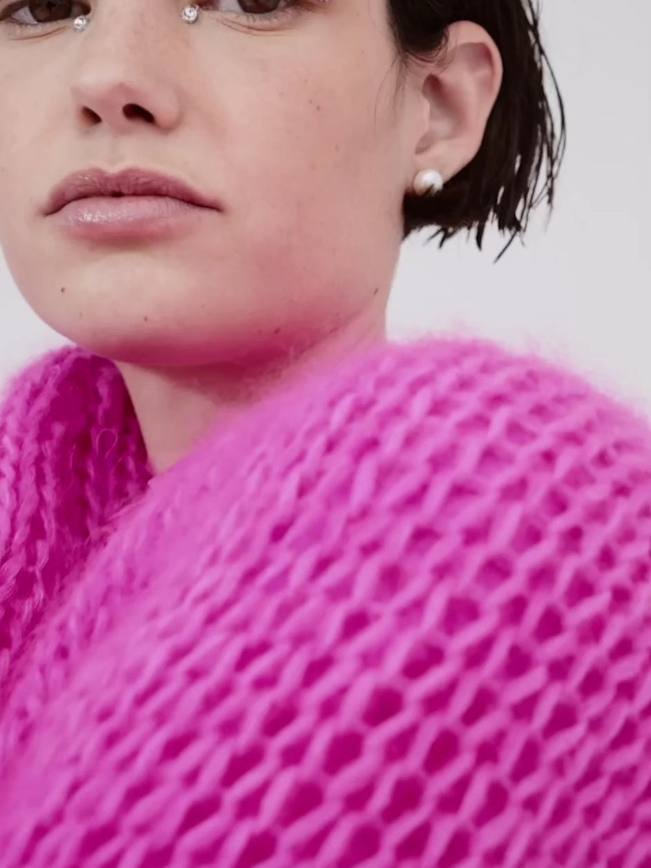 Mohair cocoon cardigan, magenta