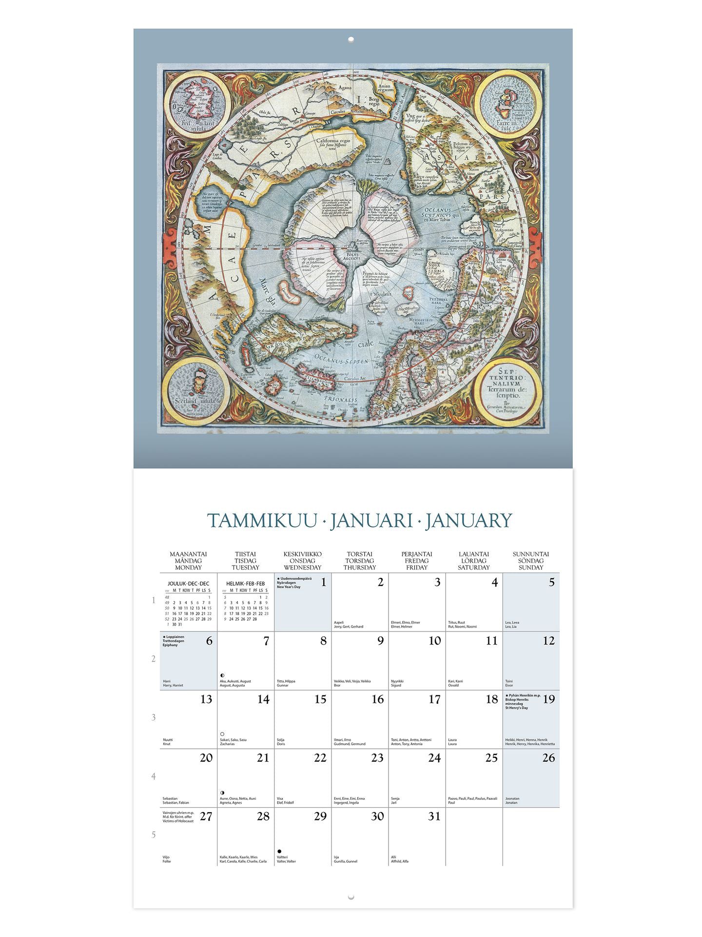 Wall Calendar Maps of the Arctic 2025 with John Nurminen Foundation (30x30 cm)