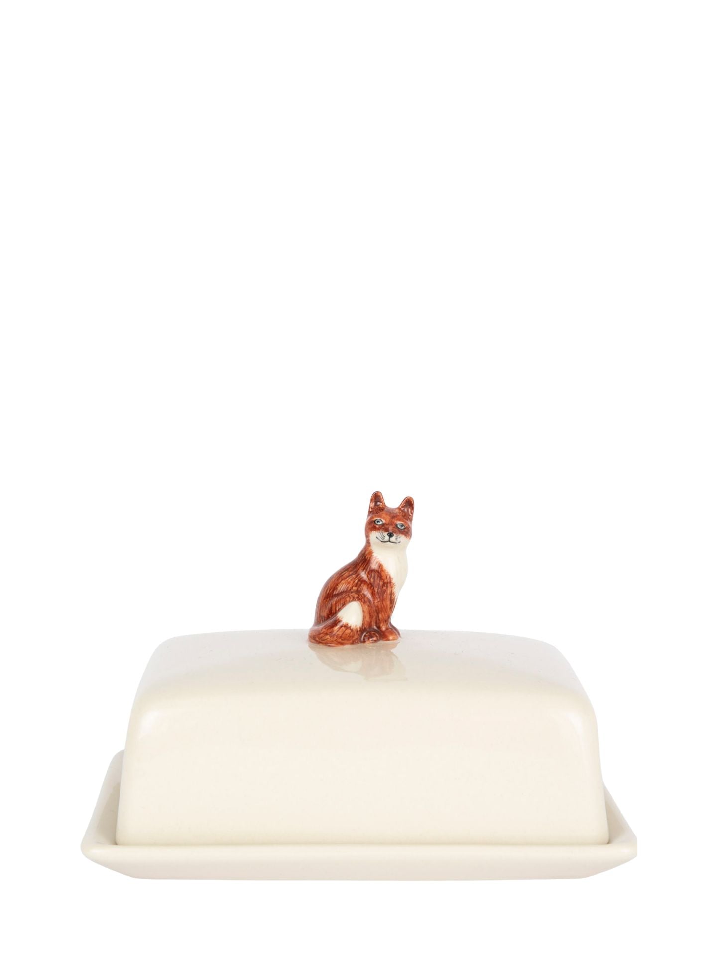 Butter dish with a fox design on a white background