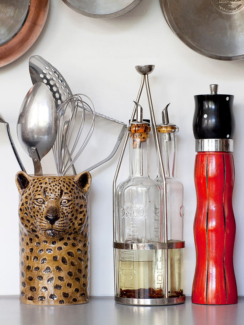Leopard utensil pot