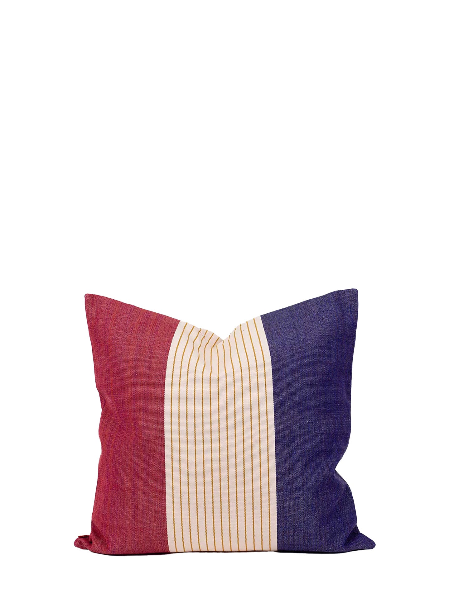 Multicolored striped pillow on a white background