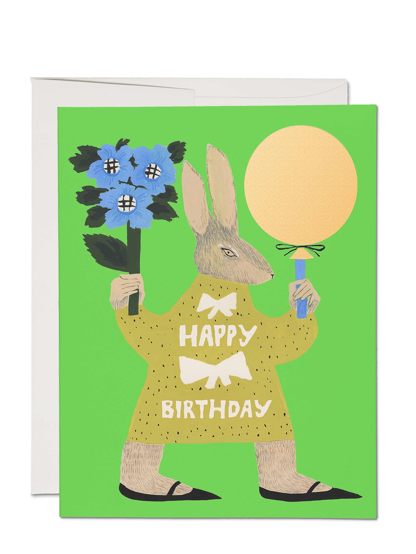 Party Rabbit Green Birthday card