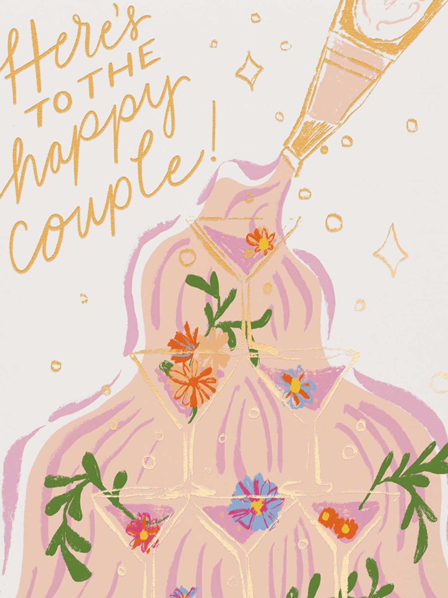 Pink champagne fountain wedding card (Here's to the happy couple)