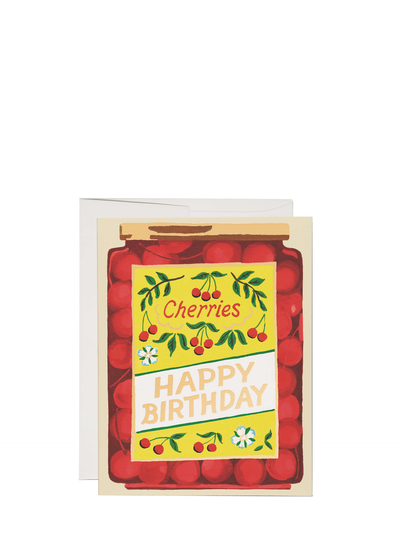 Jar of cherries, birthday card
