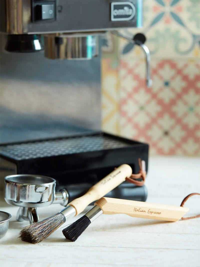 Espresso brush with curved handle