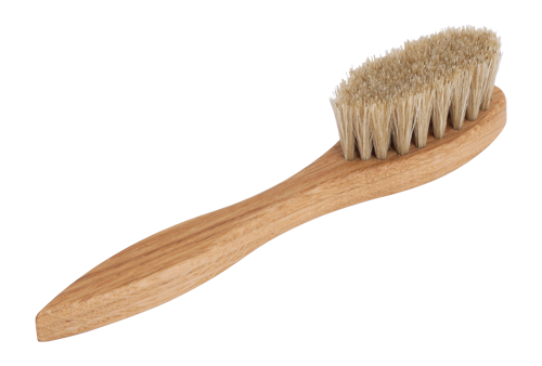 Shoe polish applicator brush with handle, light hair