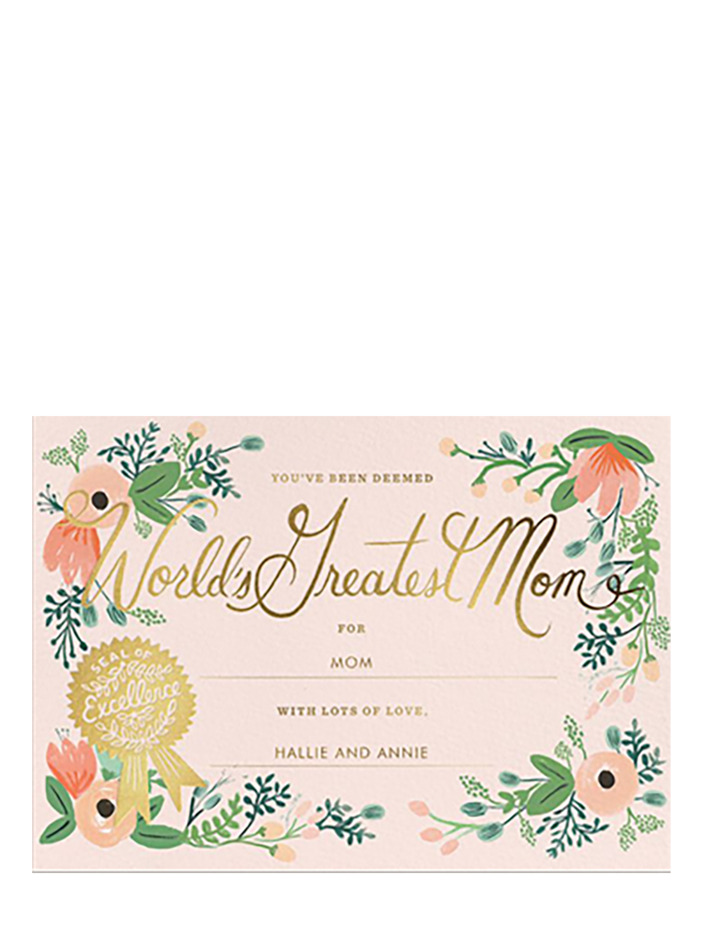 Greatest Mom Certificate Mother's Day Card