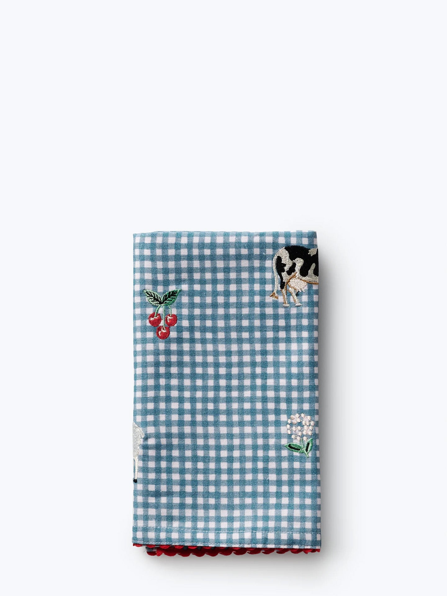 Country farm tea towel, blue gingham